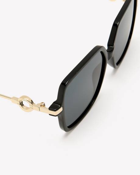 Black Oversized Square Sunglasses with Golden Branches