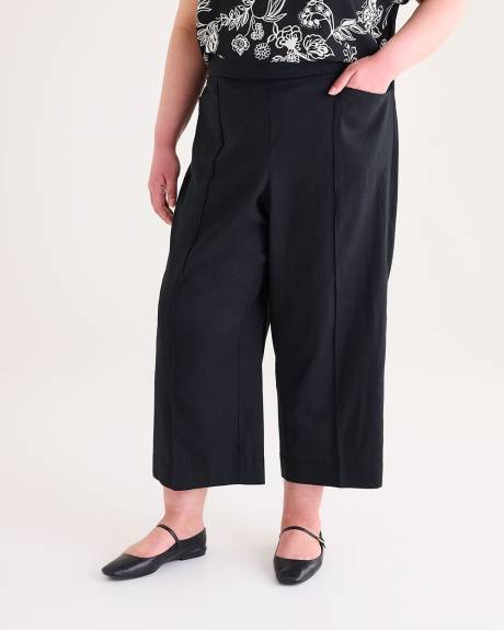 Linen Blend Wide-Leg Cropped Pant
