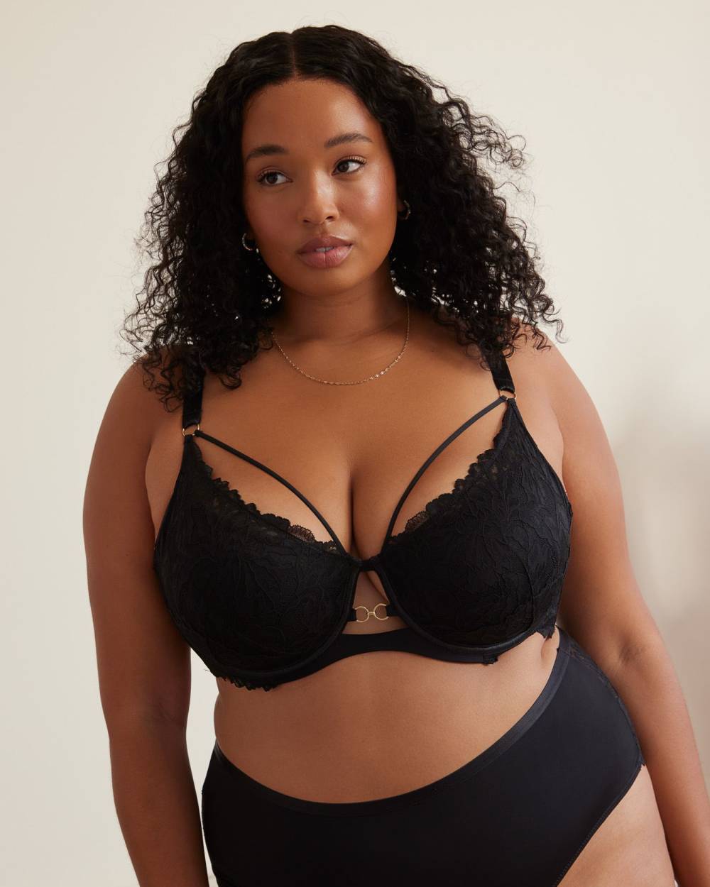 AVENUE | Women's Plus Size Lace Balconette Bra - black- 50DDD