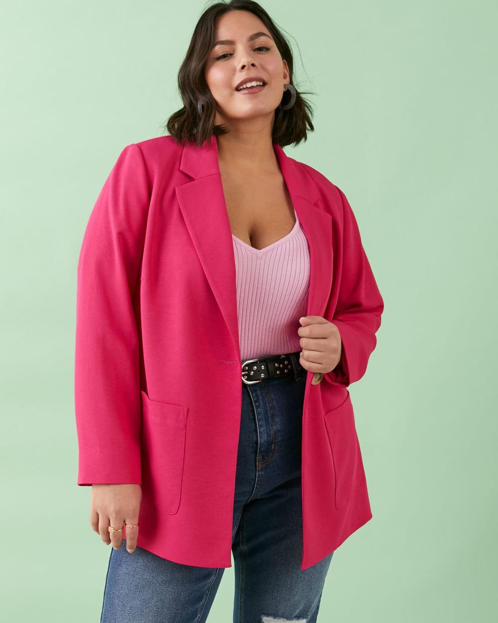 Plus size shop pink blazer jacket