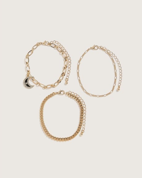 Celestial Charm Chain Bracelets, Set of 3