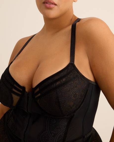 Sexy Black Underwire Front-Closure Mesh and Lace Corset - Déesse Collection Sexy Black Underwire Front-Closure Mesh and Lace Corset - Déesse Collection