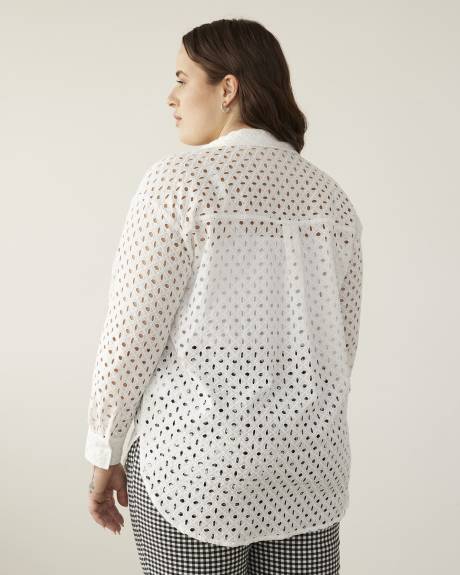 White Tunic Shirt, Cotton Eyelet