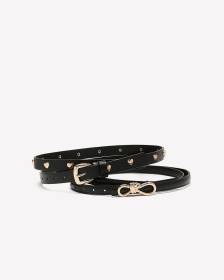 Black Faux Leather Belt, Set of 2