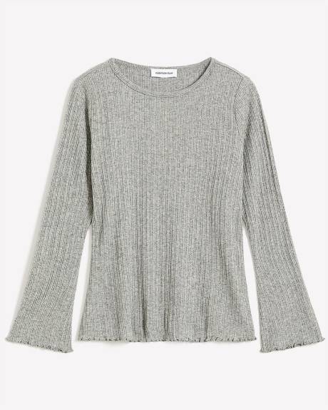 Ribbed Knit Top with Trumpet Sleeves - Addition Elle