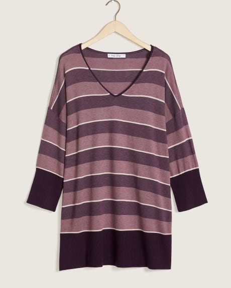 Responsible V-Neck Striped Tunic Sweater - In Every Story
