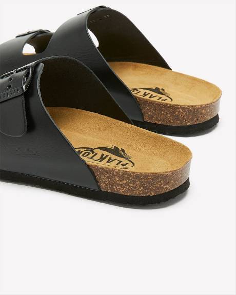 Wide-Width, Black Jess Double Band Leather Sandal - Plakton