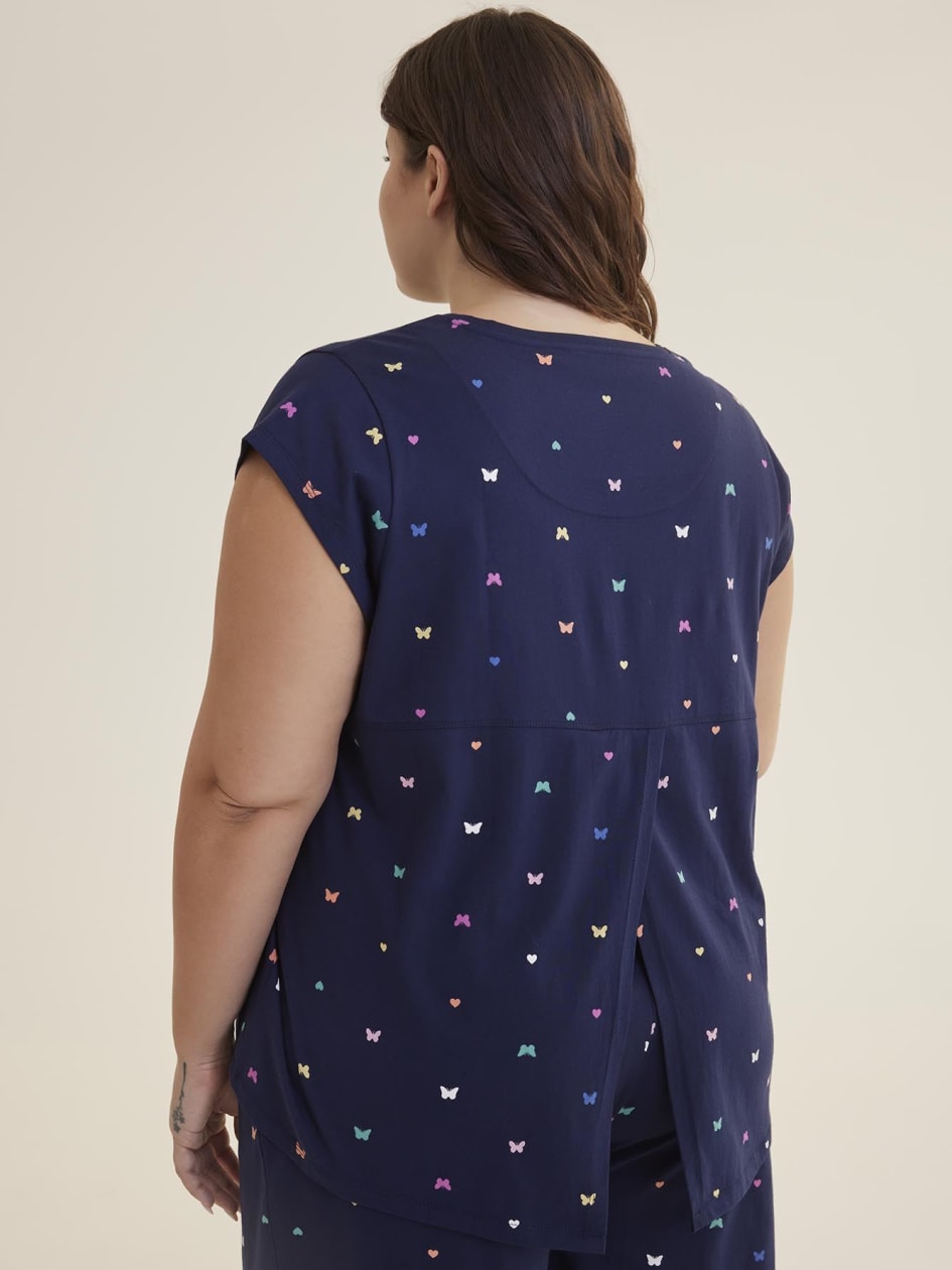 Printed Cap-Sleeve Pyjama Top with Open Crossover Back - ti VOGLIO