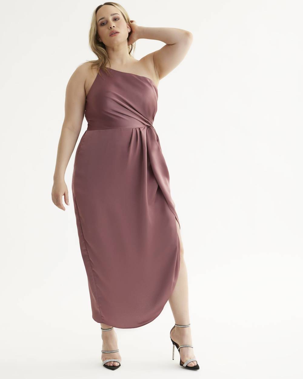 One-Shoulder Sensual Satin Maxi Dress - City Chic