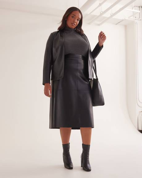 Black Faux Leather Jacket with Knit Inserts