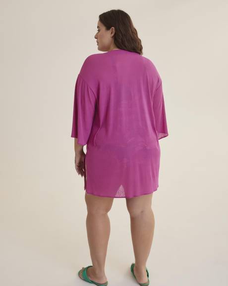 Robe cache-maillot en tricot léger avec manches 3/4
