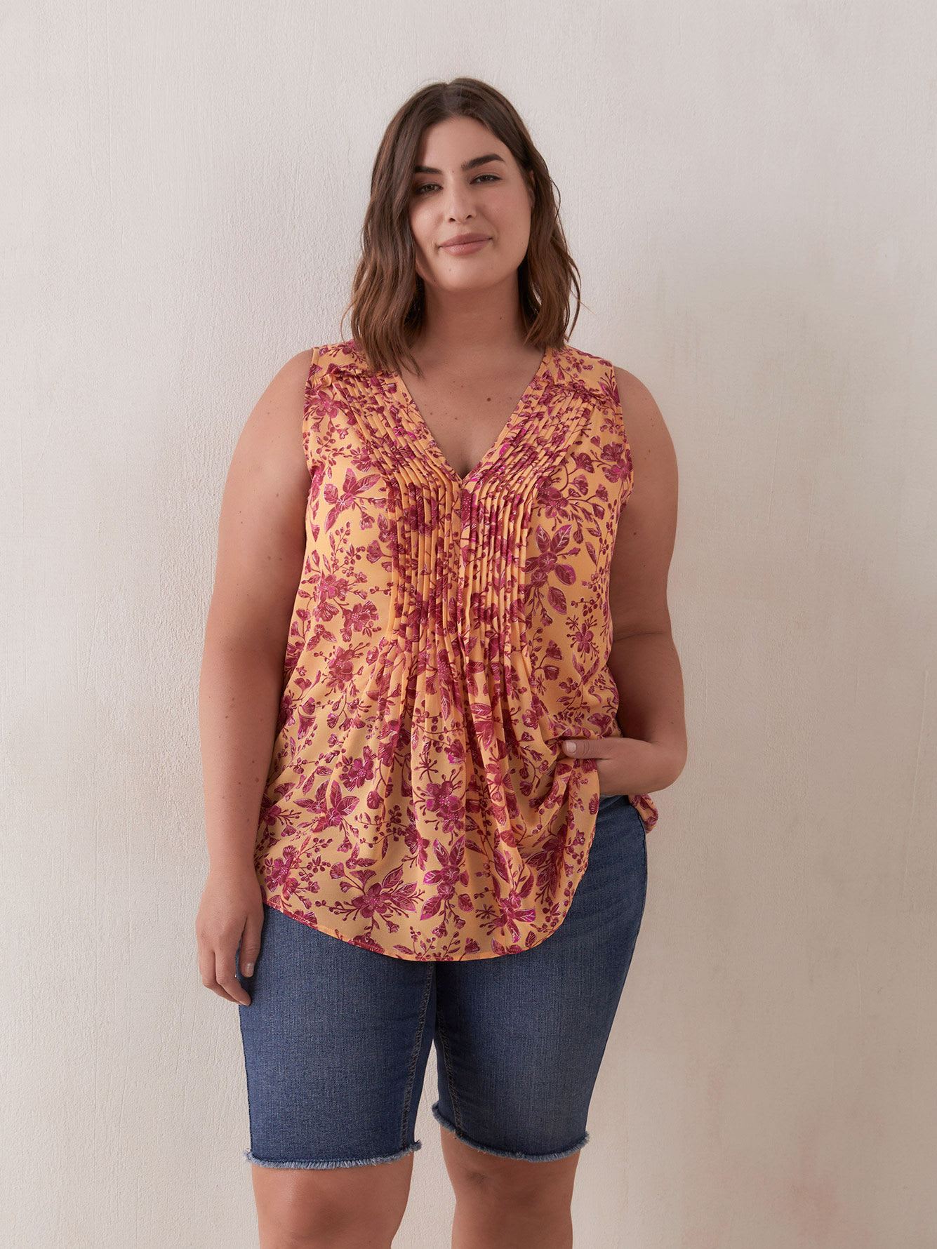 sleeveless pintuck blouse