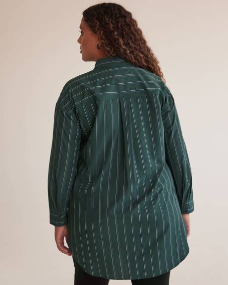 Striped Buttoned Down Shirt with High-Low Hem