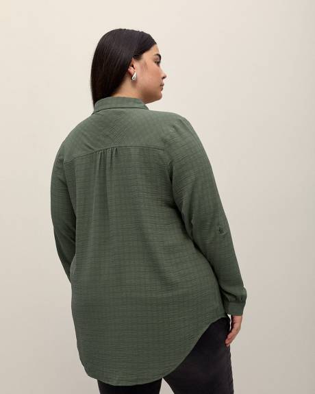 Solid Buttoned-Down Long-Sleeve Tunic Shirt