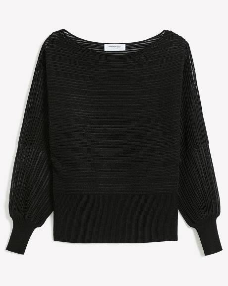 Black Boat-Neck Mesh Sweater - Addition Elle