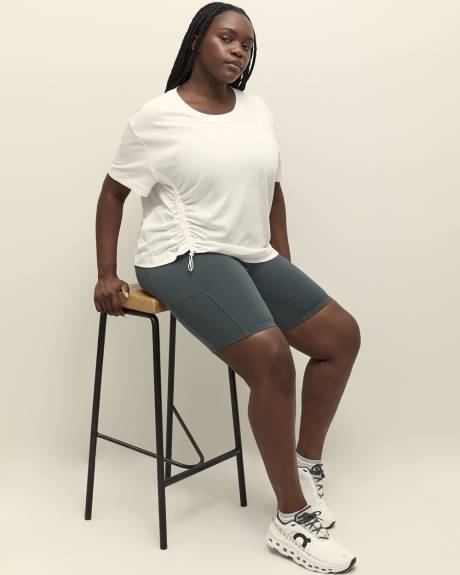 White Cropped T-Shirt with Shirring Detail - Active Zone