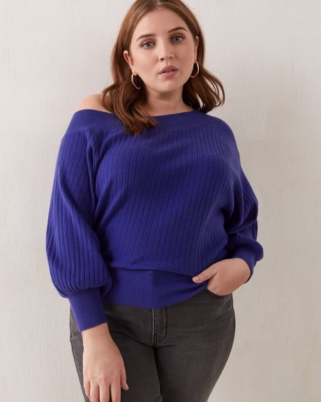Raglan Sleeve Sweater With Asymmetric Boat Neck - Addition Elle