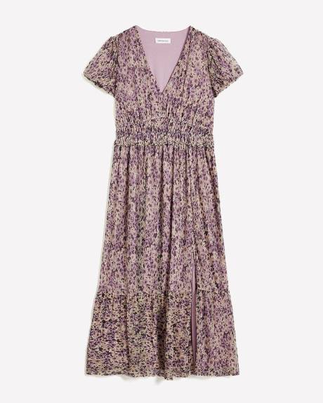 Floral Mesh V-Neck Tiered Maxi Dress - Addition Elle
