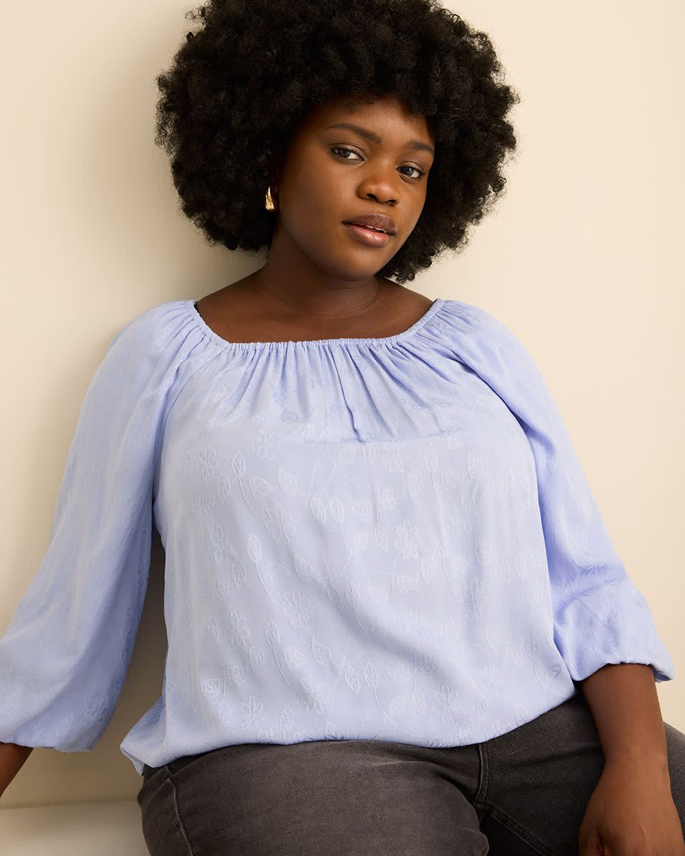 Square Neckline Puffed Sleeve Slight Swing Blouse - Addition Elle