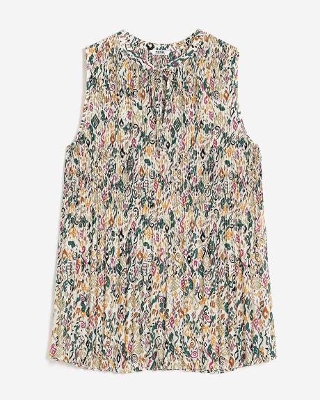 Printed Sleeveless Pleated Tunic