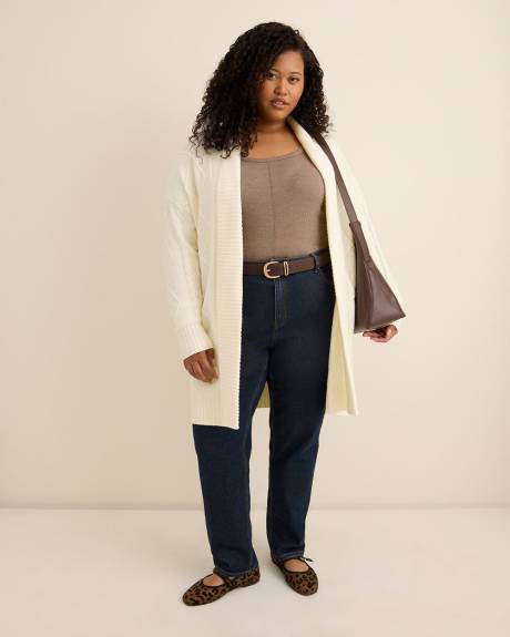 Veste cardigan tunique à mailles torsadées