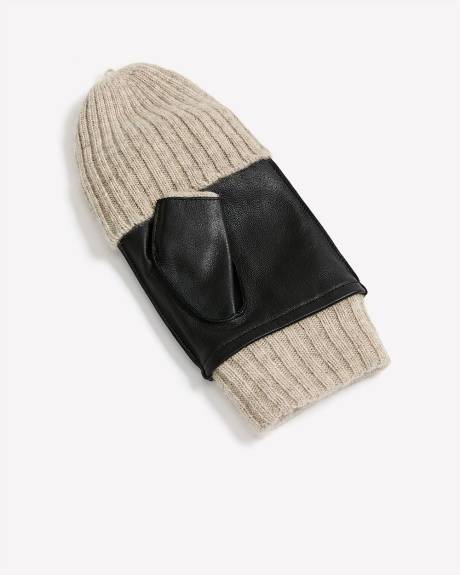 Gants sans doigts en cuir avec par-dessus en tricot