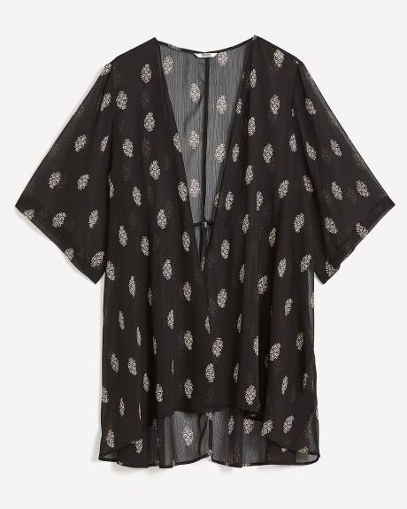 Printed Elbow-Sleeve Kimono Tunic