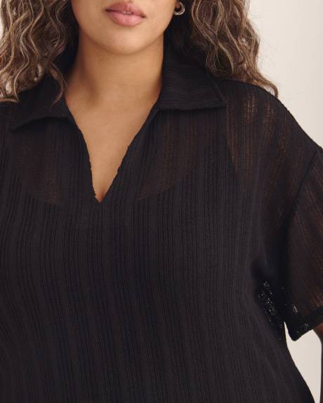 Short-Sleeve Sheer Polo Top