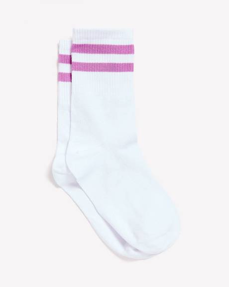 Double-Striped Ribbed Sports Crew Socks - Active Zone