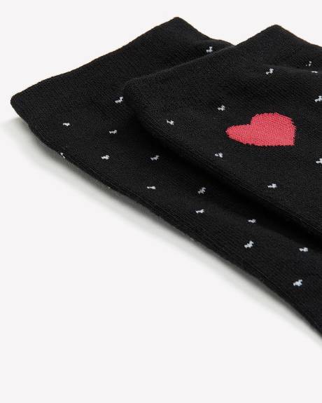 Dotted Crew Socks with Red Heart