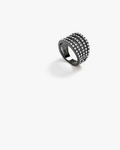 Bague à 5 rangées de pierres scintillantes noires