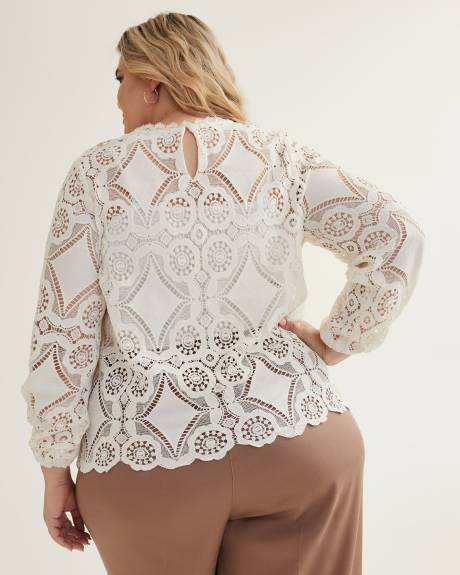 Crochet Blouse with Long Balloon Sleeves
