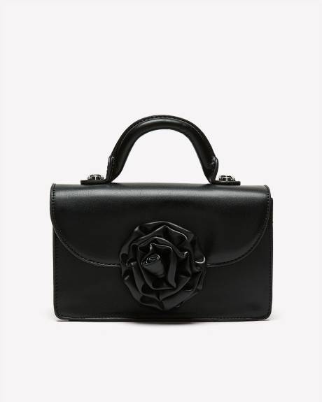 Black Handbag with 3D Flower Top Handle
