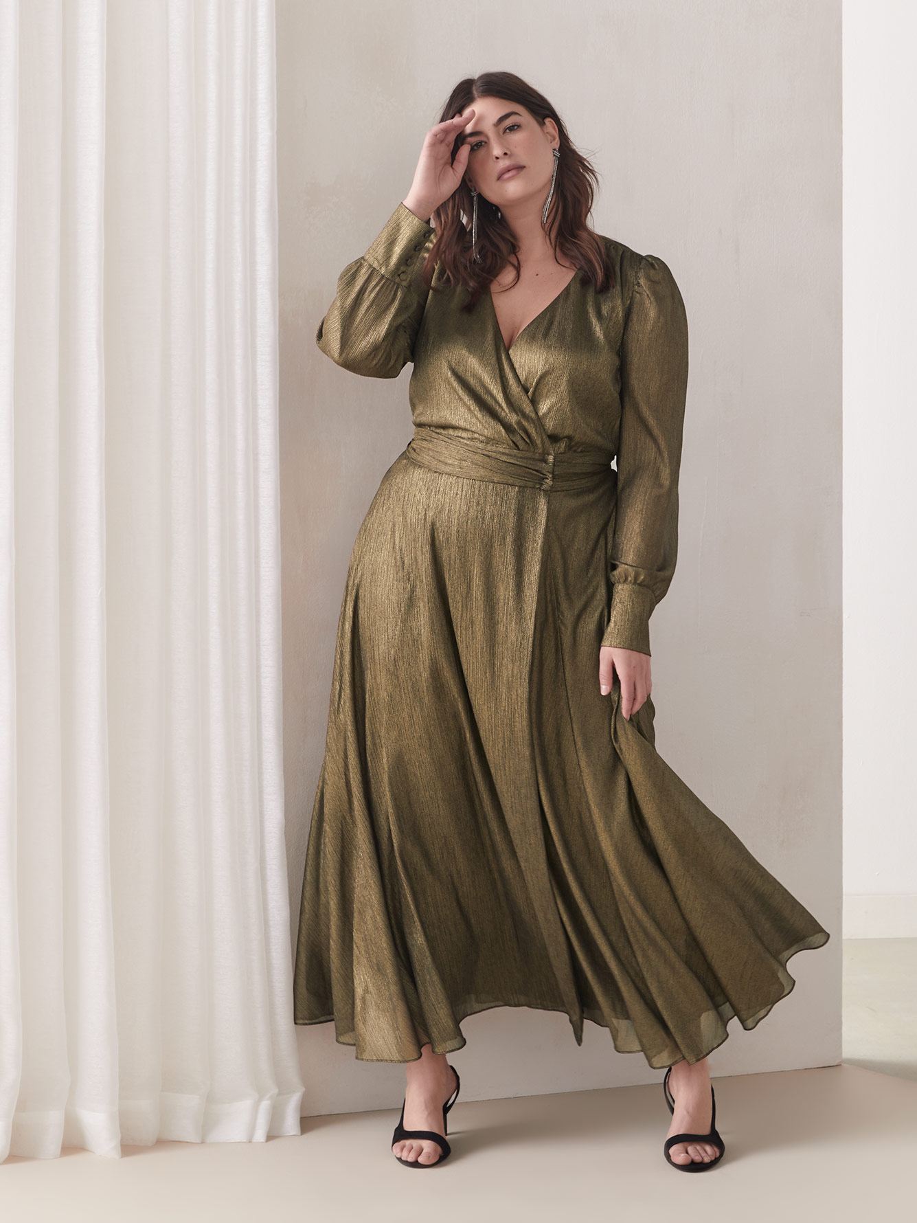 Bronze Metallic Wrap Maxi Dress - Addition Elle | Penningtons