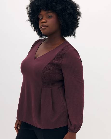 Fit and Flare Blouse with Smocking at Side - Addition Elle