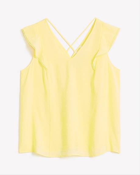 Responsible, V-Neck Blouse with Short Flutter Sleeve