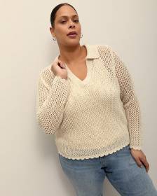 Responsible, Long-Sleeve Open-Stitch Polo Sweater