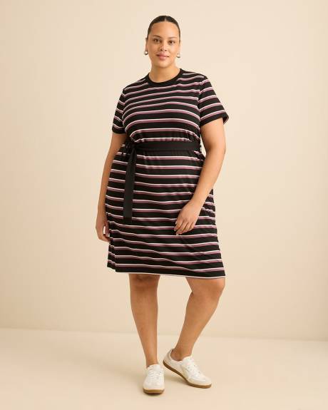 Black Striped Knit Dress with Removable Belt