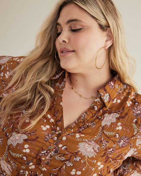 Floral Buttoned Down Shirt Dress with Flared Skirt