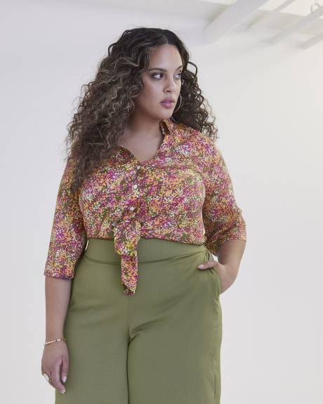 Printed Tie Front Blouse - Addition Elle