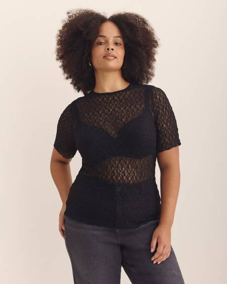 Haut en dentelle avec ourlet festonné - Addition Elle