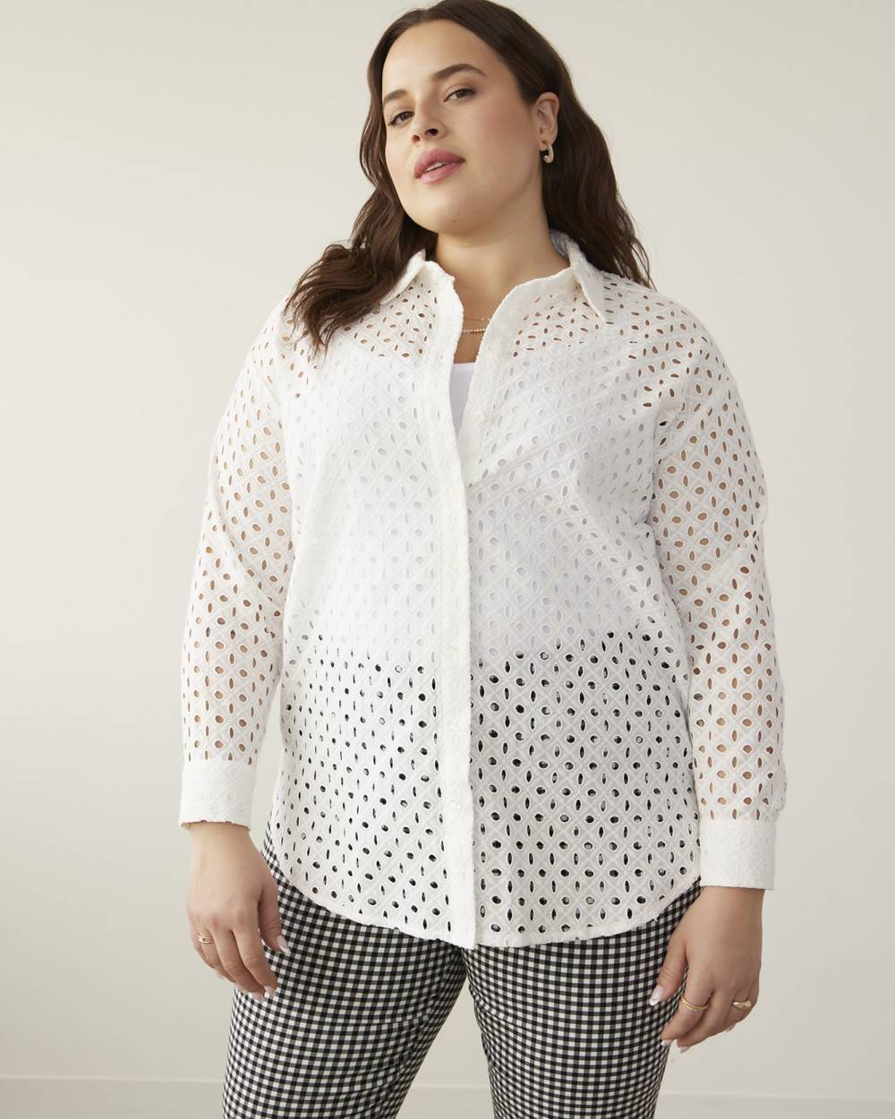 White Tunic Shirt, Cotton Eyelet