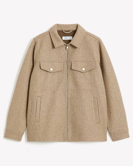 Beige Shacket with Front Zip - Addition Elle