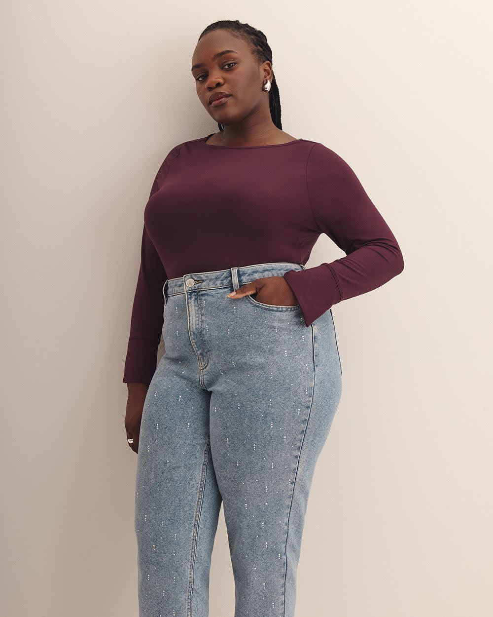 Embellished High-Rise Mom Jeans - Addition Elle Embellished High-Rise Mom Jeans - Addition Elle