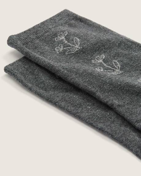 Crew Socks with Side Floral Placement Print