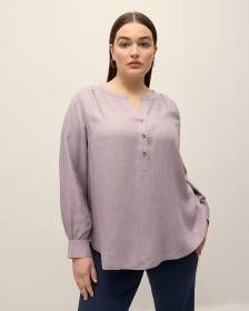 Blouse semi-boutonnée en twill à manches longues