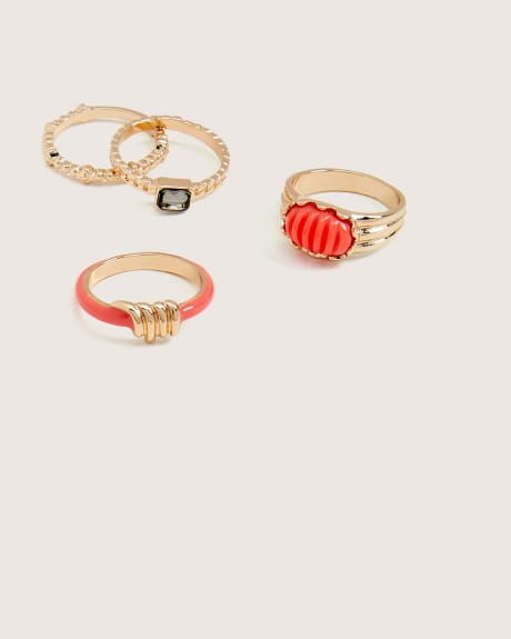 Assorted Rings with Coral Accents, Set of 4