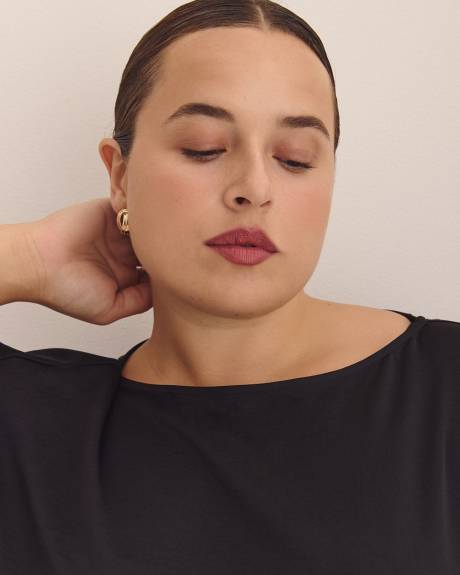 Satin Boat-Neck T-Shirt Blouse