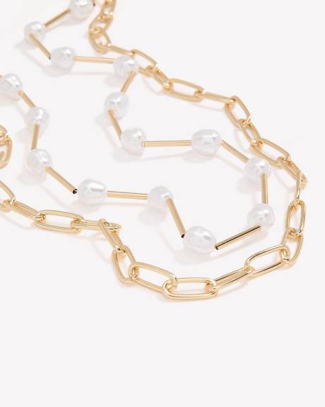 Collier à deux chaînes à maillons trombone et perles