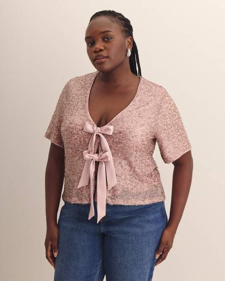 Cropped Sequins Cover-Up with Bow Opening